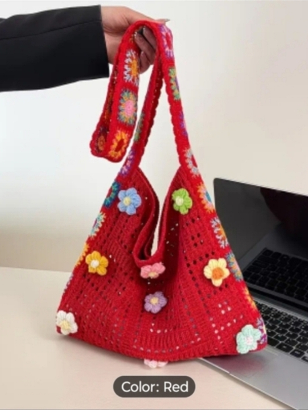Bohemian Crochet Floral Messenger Bag - Red